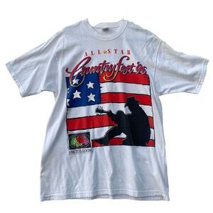 1992 All Star Country Fest Fruit Of The Loom T Shirt‎ Double Sided White Large